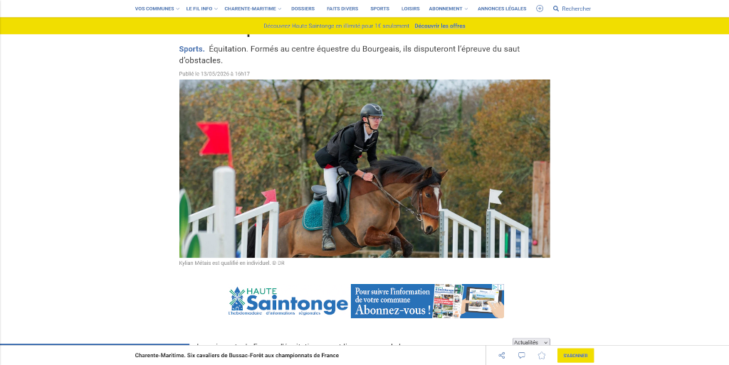 Screenshot 2026 05 15 at 14 39 22 Charente Maritime. Six cavaliers de Bussac Forêt aux championnats de France